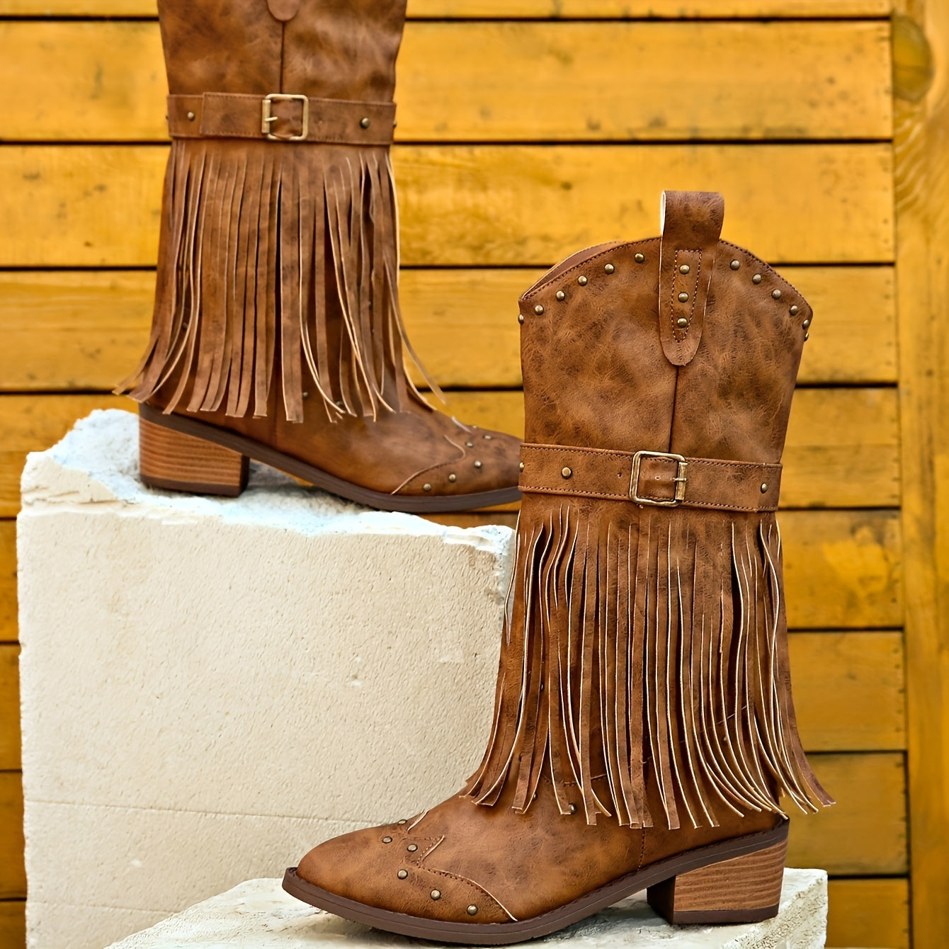 Zippered Elegance Fringe Western Boots