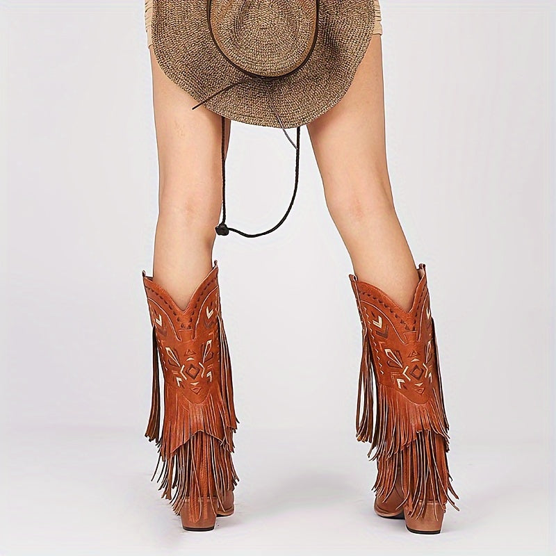 Trendy Tassel Chunky Heel Cowboy Boots