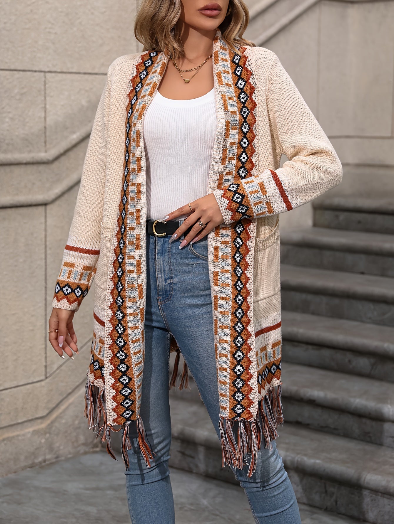 Retro Vibe Tassel Hem Cardigan