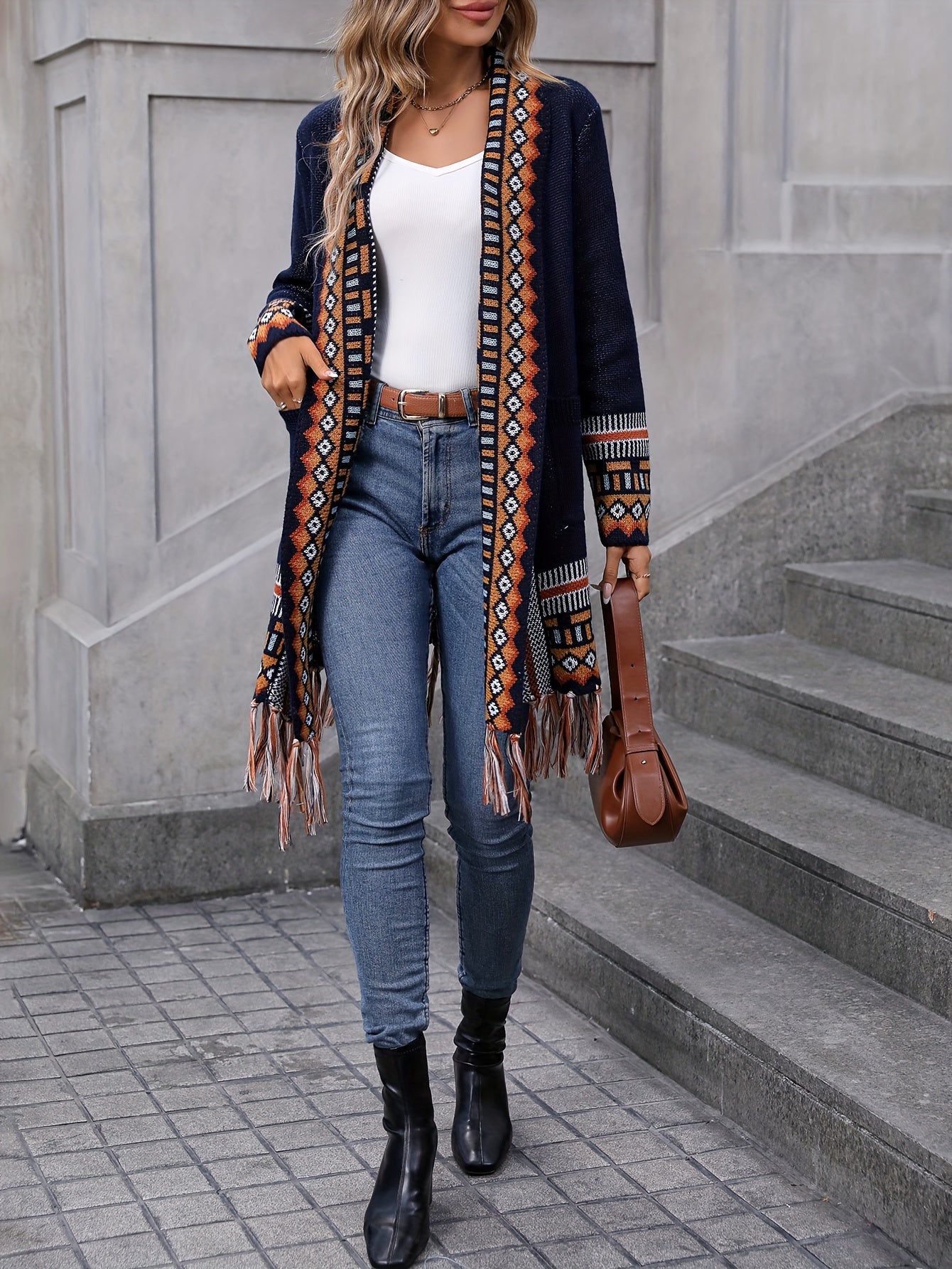 Retro Vibe Tassel Hem Cardigan