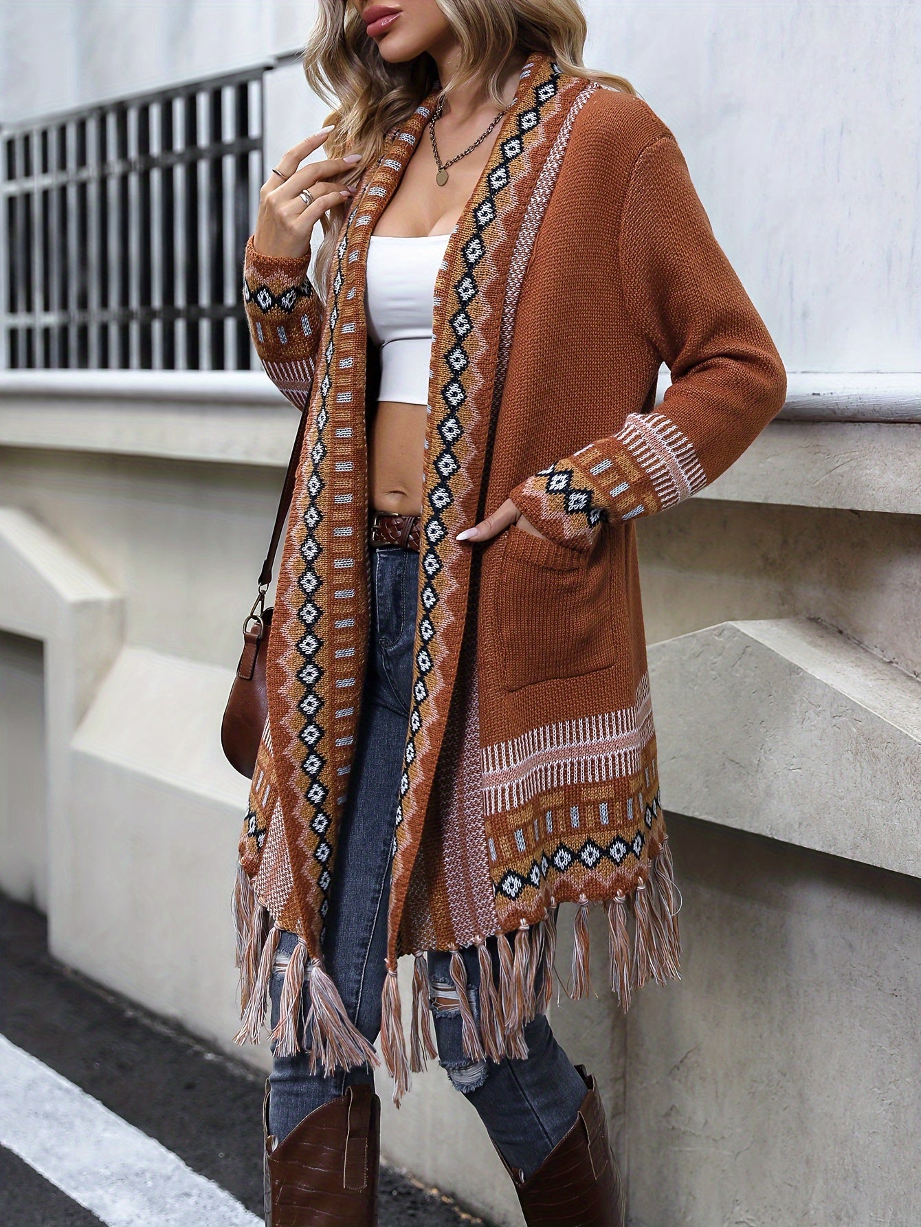 Retro Vibe Tassel Hem Cardigan