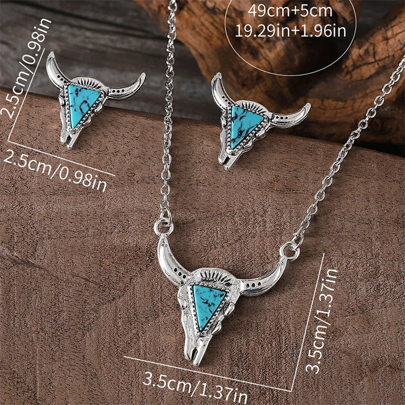 Wild West Turquoise Bull Necklace