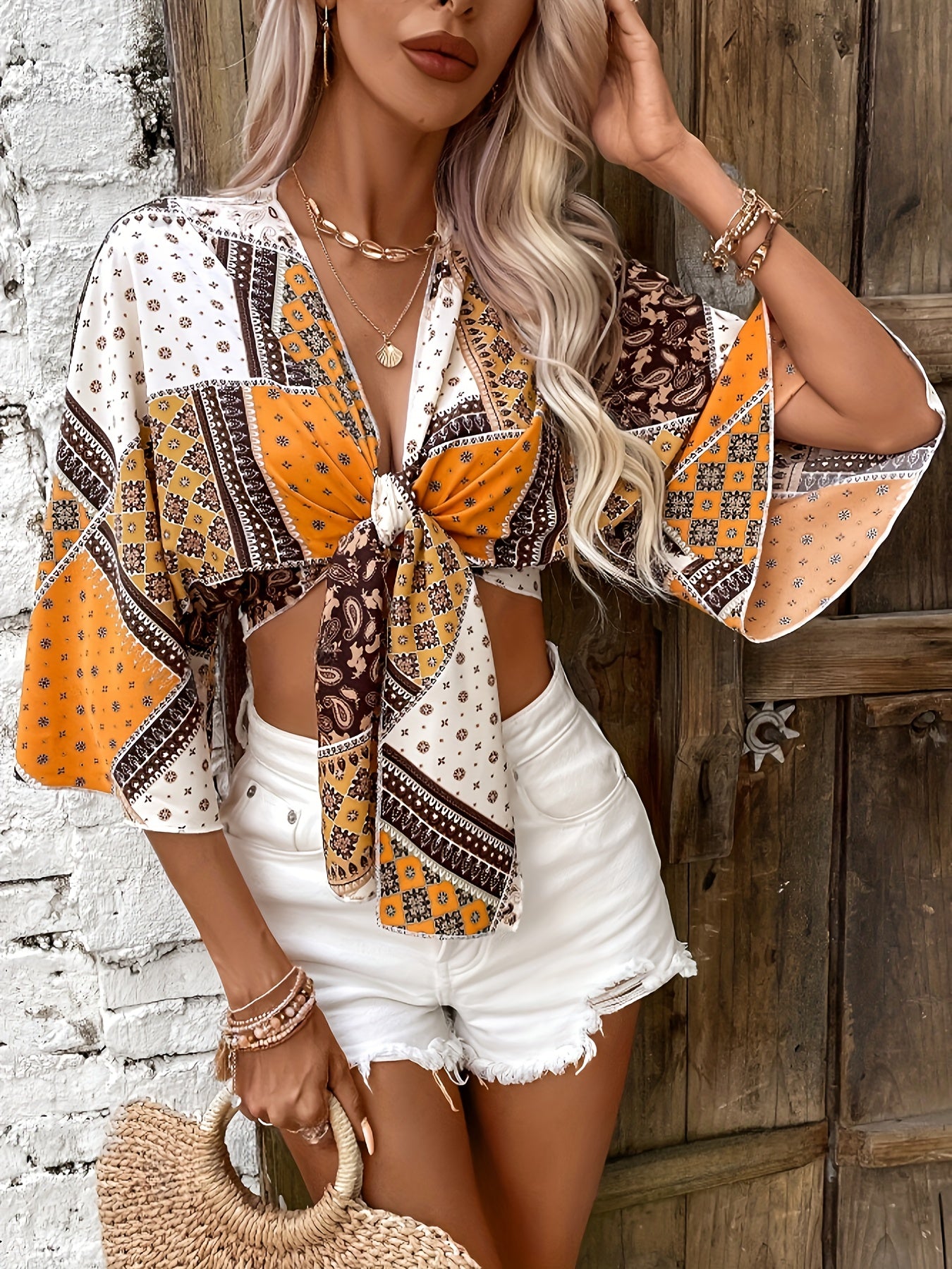 Boho Breeze Crop Blouse